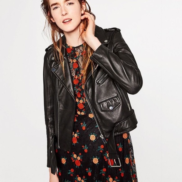 SOLD! NWT Zara Black Leather Zippered Moto Jacket - Picture 5 of 7